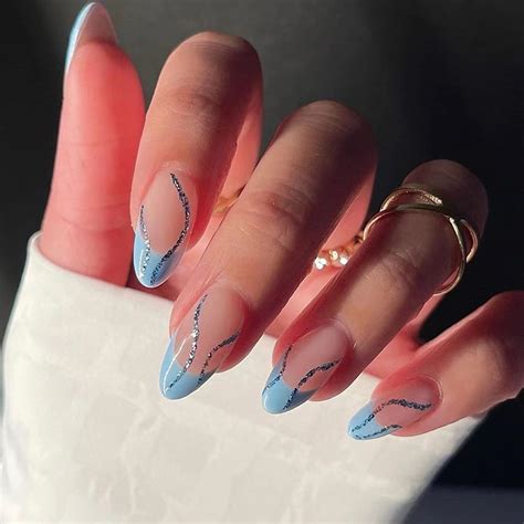 Blue And Silver Glitter Nails
