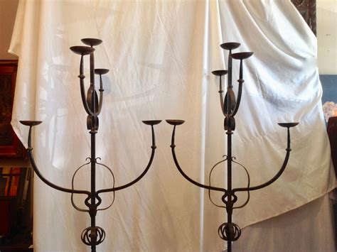19th Century French Iron Standing Floor Candelabras with Three Arms, a ...