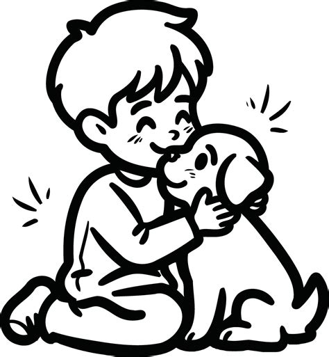 Cute boy playing and with cute dog, drawing coloring book pages ...