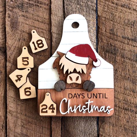 Christmas Countdown Sign, Days Until Christmas Sign, Highland Cow ...