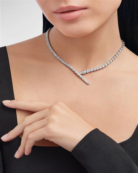 BVLGARI Serpenti Viper 18K White Gold Pavé Diamond Necklace, Size Small ...