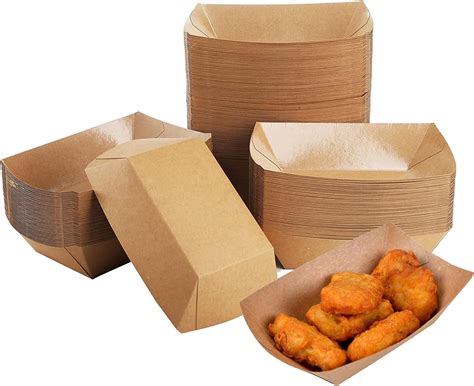 100 Pack 1lb Kraft Paper Food Trays, Heavy-Duty Food Boats Paper Food ...