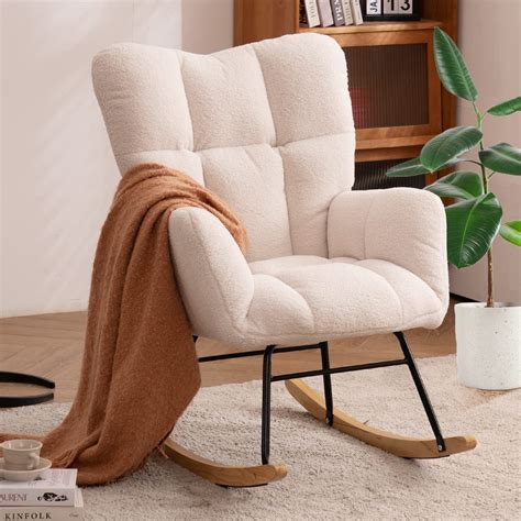 NIOIIKIT Nursery Rocking Chair Teddy Upholstered Glider Rocker Rocking ...