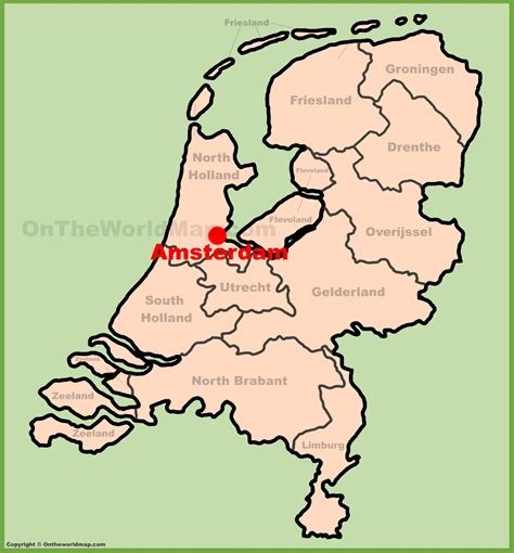 Amsterdam location on the Netherlands map - Ontheworldmap.com