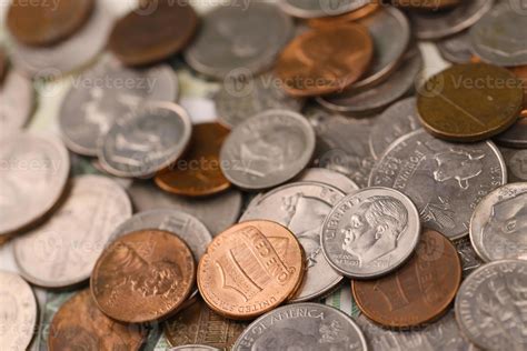 United States cent coins close up. Big amount of money on table ...