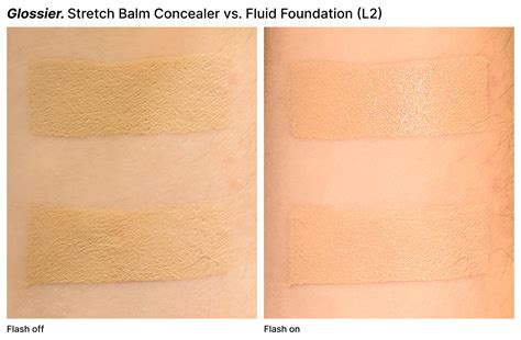 Glossier Stretch Balm Concealer vs. Fluid Foundation Swatch Comparison ...
