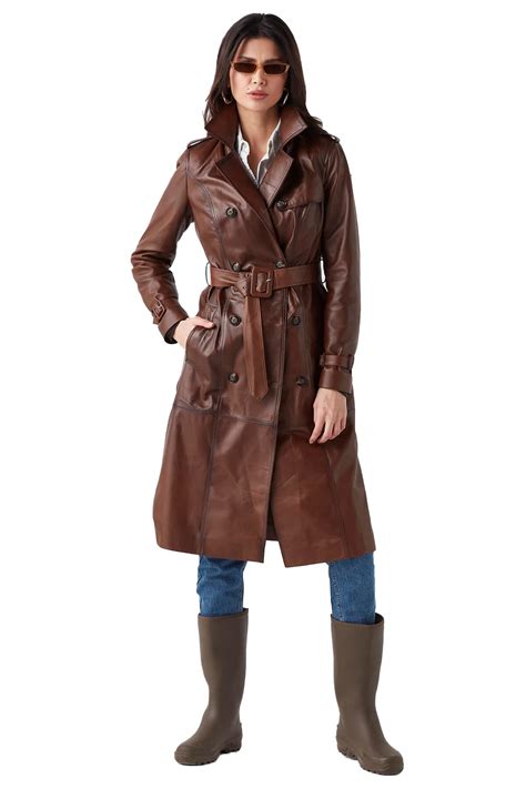 Heather Women's 100% Real Tan Leather Belted Trench Coat