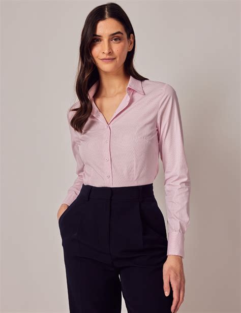 Women's Executive Pink & White Fine Stripe Fitted Shirt - Double Cuffs ...