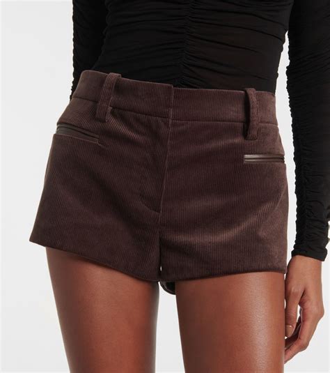 Leather-trimmed cotton corduroy shorts in brown - Magda Butrym ...