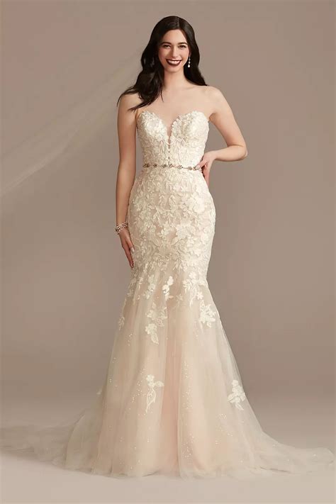 Lace Applique Mermaid Strapless Wedding Dress | David's Bridal