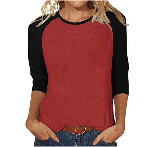 VALMASS Raglan 3/4 Sleeve Shirts for Women Solid Crewneck Tunic Tee ...