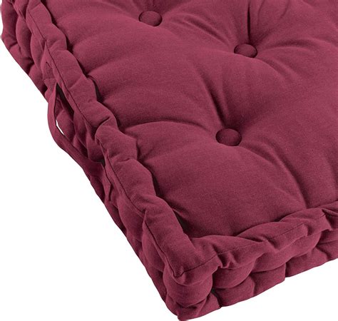 Coussin de sol capitonné en coton avec poignée - Bordeaux - 60 x 60 x 10 cm