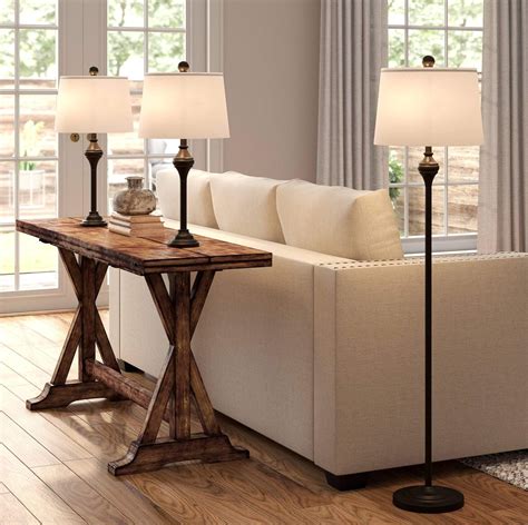 Barnes and Ivy Mason Traditional 3 Piece Table Floor Lamp Set Dark ...