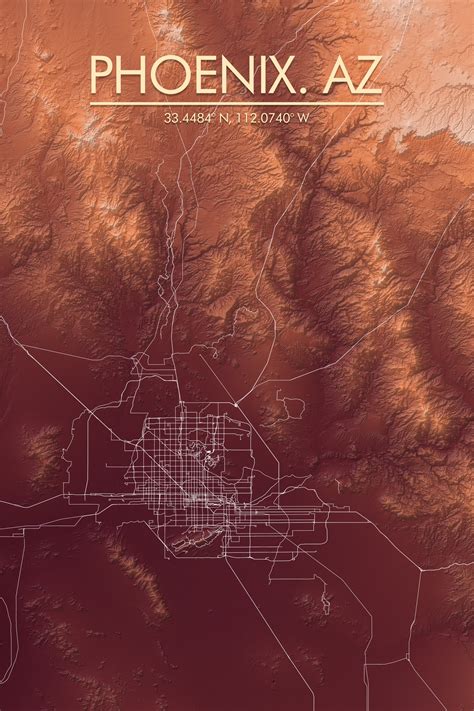 Phoenix Arizona - Artistic Elevation Map Print - Custom Topo Map – Your ...