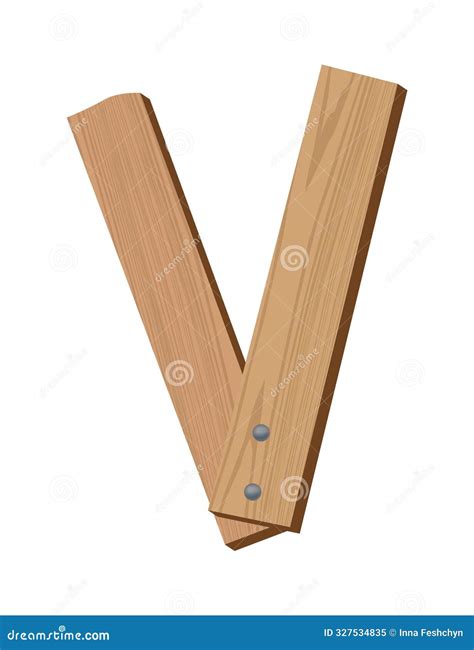 Wooden Alphabet Font, Symbol V. Texture Letter Isolated on White, Vector Illustration Stock ...