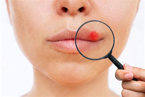 Premium Photo | Herpes on the lip. young woman with blisters caused by ...