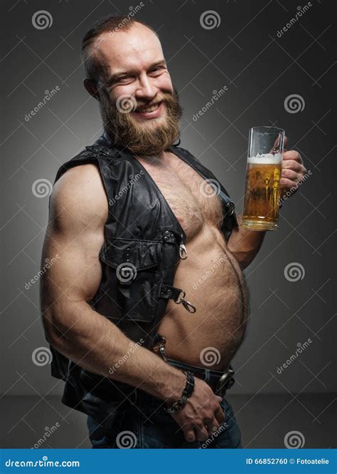 Smiling Biker with Beer Belly. Stock Photo - Image of leisure ...