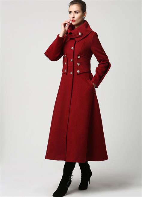 Wool Coat, Winter Coat Women, Red Wool Coat, Long Wool Coat, Military ...