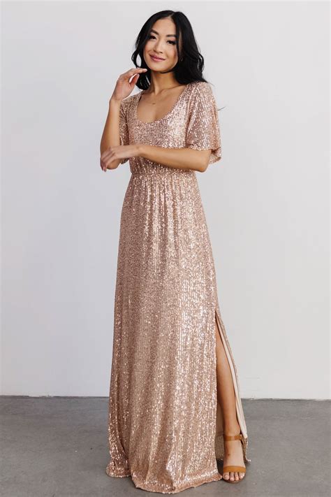 gatsby sequin gown rose gold long wedding guest dresses | Deer Pearl Flowers