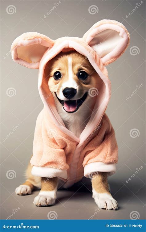 Cute, Happy Puppy Dog in a Bunny Costume Stock Illustration ...