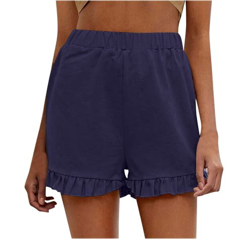 Women's Shorts Cute Ruffle Solid Color Elastic Waist Shorts Casual ...