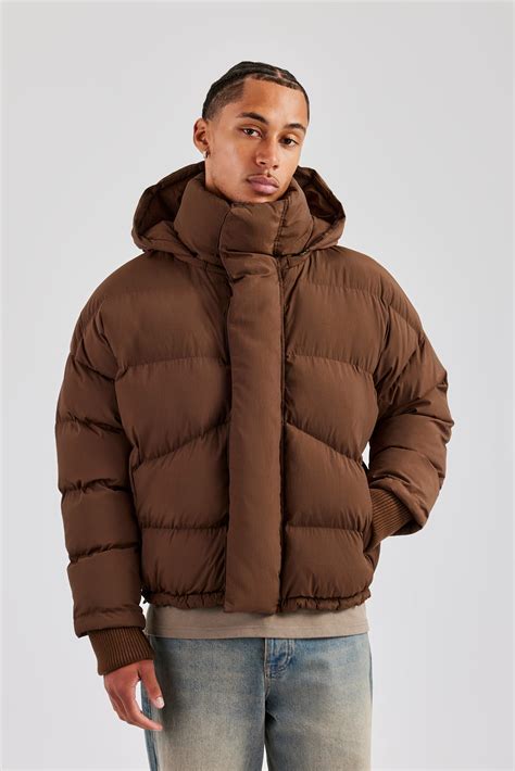 Oversized Hooded Puffer Jacket - Brown | Mens Outerwear | Shop Puffer ...