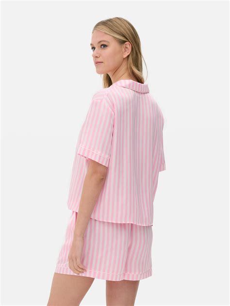 Women's Light Pink Striped Satin Boyfriend Short Pyjamas | Penneys