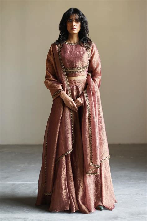 Buy Pink Tissue Silk Paisley High Neck Carla Woven And Embroidered Bridal Lehenga Set F… | Party ...