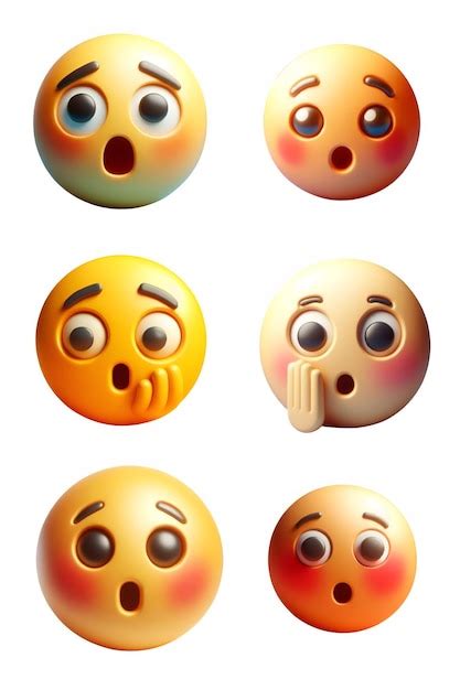 Six 3D emoji of a shocked or surprised face isolated on transparent ...