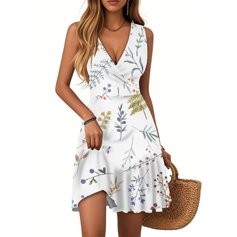 Mlqidk Summer Dresses for Women 2025 Casual V Neck Sleeveless Dress Boho Floral Loose Sundress ...