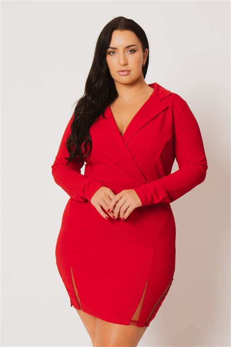 Plus Size Danica Blazer Dress - Red - Curvysense