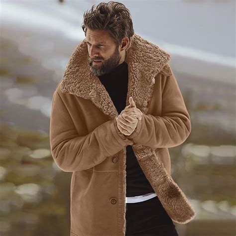 Buy Men's Winter Sheepskin Jacket Warm Wool Lined Mountain Faux Lamb ...