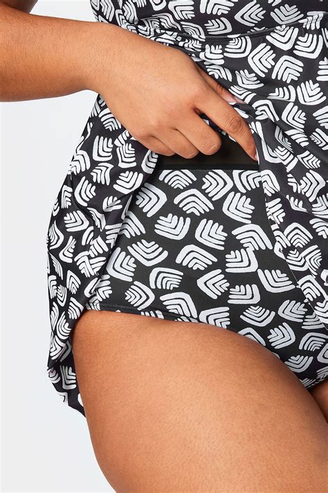 YOURS Plus Size Black Abstract Print Tummy Control Swimdress | Yours ...