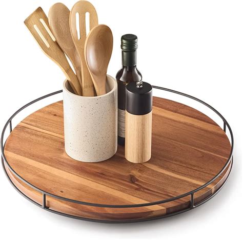 Amazon.com - TIDITA 18" Acacia Wood Lazy Susan Turntable with Metal ...