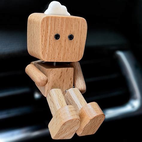 XUDUOO Shaking Wooden Man Figurine, Car Accessories for Men, Wooden Dashboard Ornament, Car ...