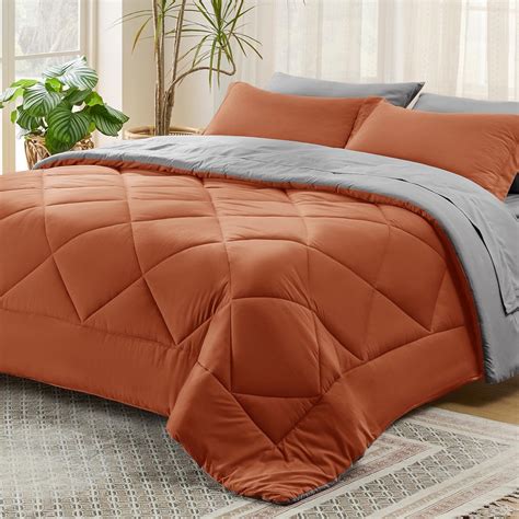 Amazon.com: Bedsure Queen Comforter Set - 7 Pieces Reversible Burnt ...