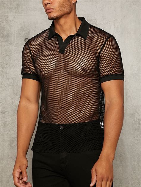 Men Solid Sheer Mesh Polo Shirt | Camisa casual masculina, Camisas ...