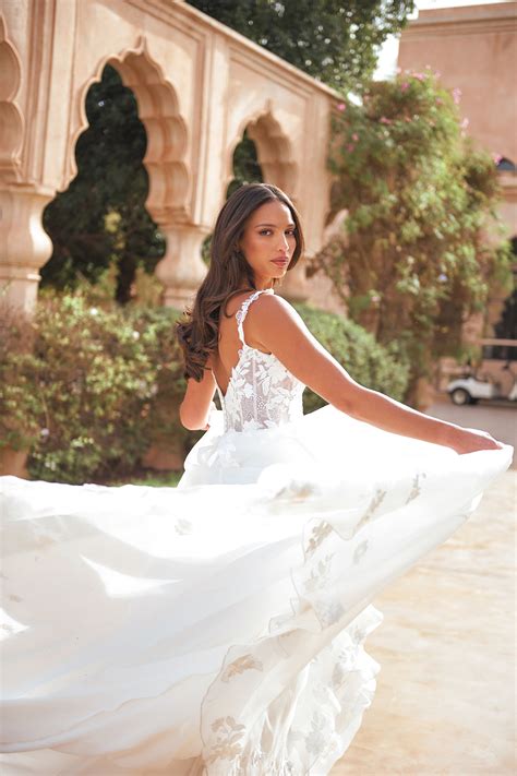 44417: Organza A-Line Gown with Sheer Chantilly Lace Bodice | Sincerity Bridal