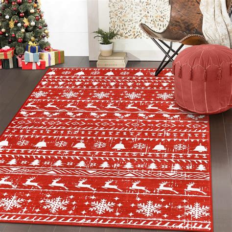 Amazon.com: Lahome Christmas Rugs 3x5 Red Area Rug Machine Washable ...
