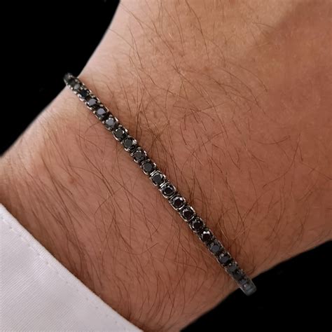 Black Diamond Mens Tennis Bracelet in 18k Gold - Etsy | Black diamond ...