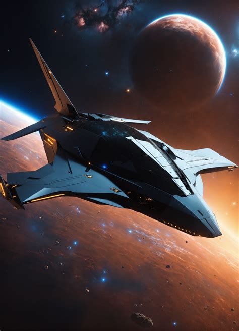 Lexica - Luxurious sleek black shark shaped space yacht shooting out in ...