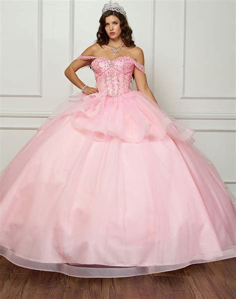 Quinceañera | Pink Glittering Tulle Layers, Off-Shoulder Bodice with A ...