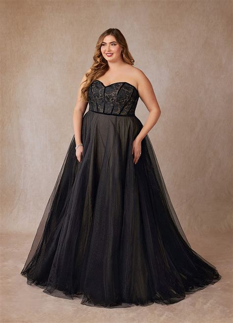 Azazie Persephone Black Nude Ball-Gown Lace Tulle Dress | Azazie
