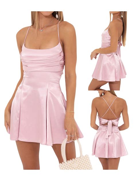 KelaJuan Women's Summer Mini Dress, Sleeveless Spaghetti Strap Tie Knot ...