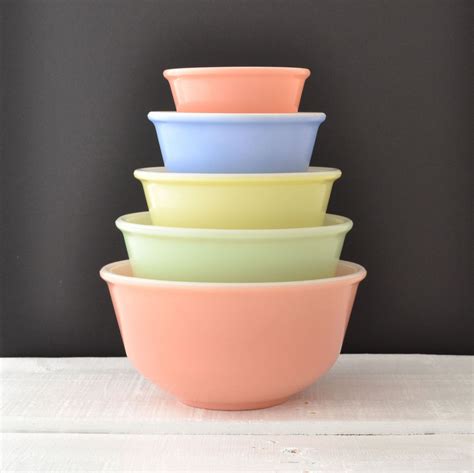 Vintage Pastel Mixing Bowl Set - Hazel Atlas - Nesting Bowls - Fired On Pastel Color - Set of 5 ...