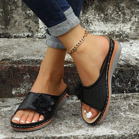 Aueoeo Womens sandals wide width slip on, Summer Women Wedge Heel Shoes ...