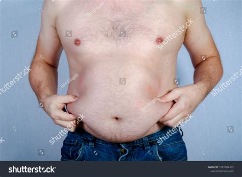 Overweight Shirtless Caucasian Man Holding His 스톡 사진 1281004465 ...