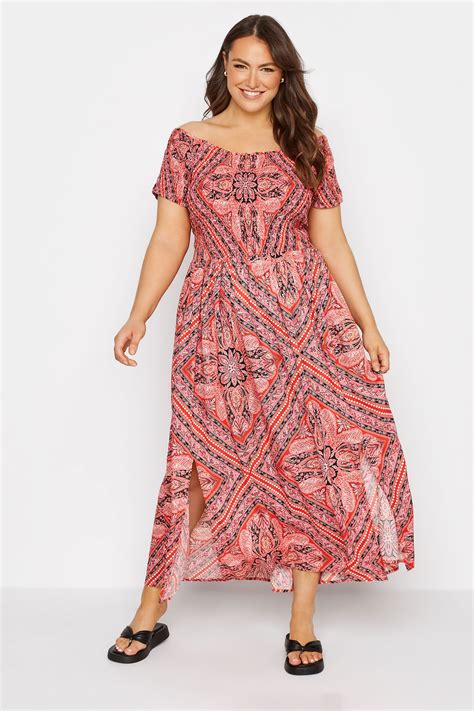 Plus Size Pink Paisley Print Bardot Maxi Dress | Yours Clothing