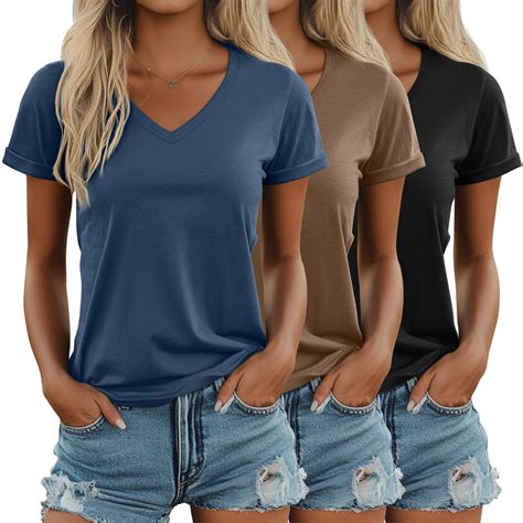 Ficerd 3 Pack Women's V Neck T Shirts, Cotton Summer Casual Short ...