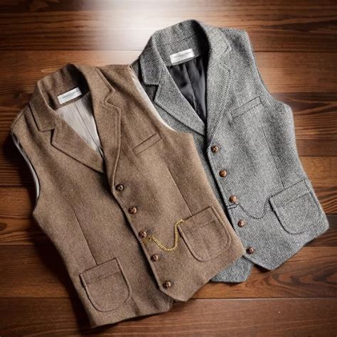 Men Vintage Wool Vest, Wool Textured Tweed Waistcoat, Spring Autumn ...